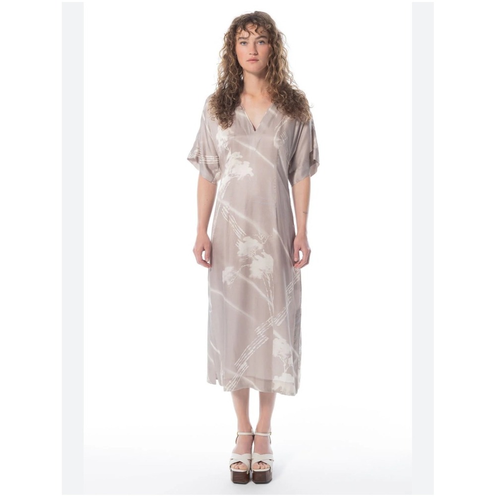 Anthropologie Taupe Floral Midi Dress